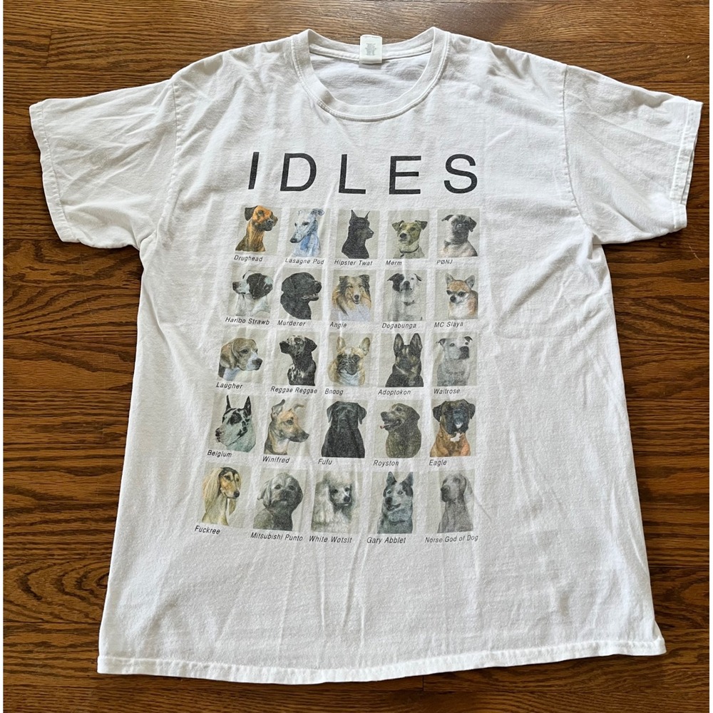 Idles Band T-Shirt Mens Large White Dog Grid Graphic Rock Concert Tee